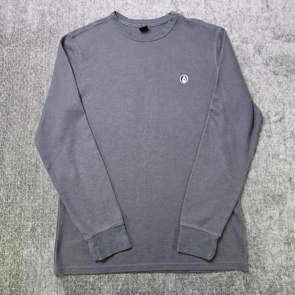 Volcom Thermal Shirt Mens Large Dark Gray Waffle Knit Skater Grunge Punk Emo L